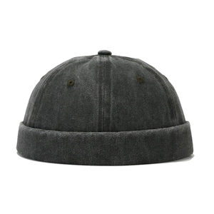 Vintage washed charcoal grey docker cap with distressed texture and cotton twill finish