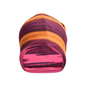 Detailed close-up showing vibrant multi-colored striped knit texture and pink interior lining