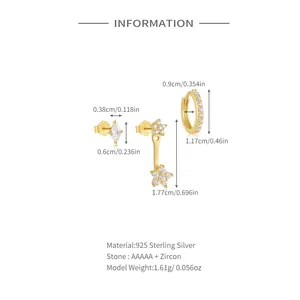 Size specifications for 925 silver evil eye earring set with zircon measurements