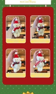 Cuatro tipos de llaveros de osos de peluche con accesorios de invierno festivos.