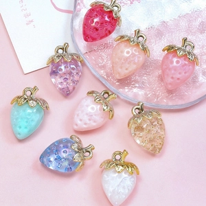 Acrylic strawberry pendants in nine colors for DIY jewelry making and craft projects
