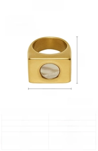 Detail showing dimensions of wide square 18k gold plated stainless steel signet ring