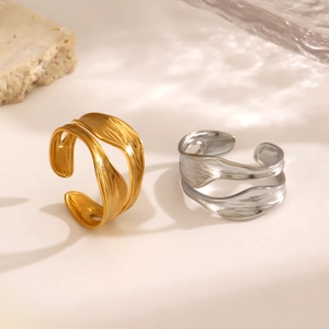 Irregular 18K gold plated stainless steel adjustable rings in gold and silver colors