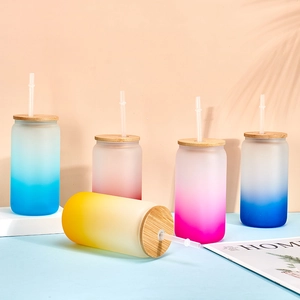 Sublimation 12oz Milchglas-Dosen mit Bambusdeckel und Strohhalmen in Gradientenfarben