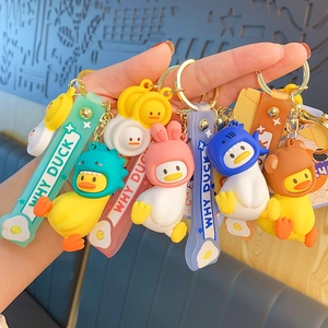 Porte-clés canard mignon avec costumes d'animaux et sangles Why Duck en silicone