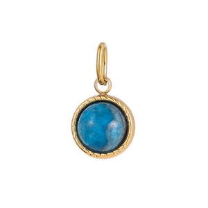 Round 18k gold plated stainless steel pendant with sky blue stone and rope texture edge