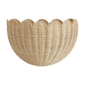 Handwoven rattan wall basket with scalloped edges for home decor and storage
