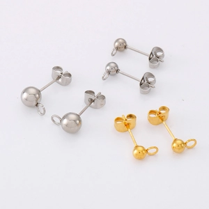 Minimalist ball stud earrings with loop in silver and gold stainless steel finishes