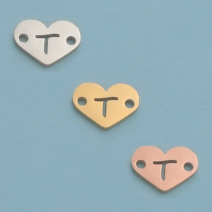 Polished 12mm stainless steel heart pendants with letter T in silver gold and rose gold