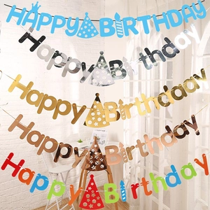 Happy Birthday Banner Gold Foil Cardstock Letter Garland Hanging Bunting For Party Celebration Room Decoration