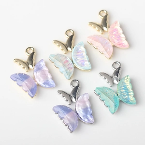 Minimalist alloy resin butterfly pendants for DIY jewelry in multiple gradient colors