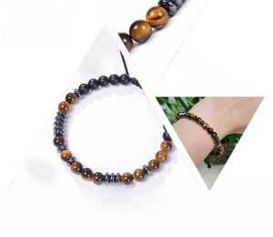 Tiger eye Morse code bracelet with adjustable cord shown with gift box and meaning card