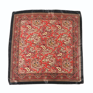 Red paisley silk square scarf with elegant black border for women fashion wrap