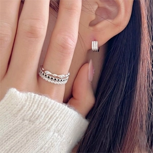 Elegant 925 sterling silver stacked rings and layered hoop earrings with zircon stones