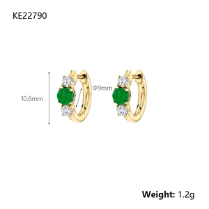 925 silver gold-tone hoop earrings with green zircon stones and white crystal accents