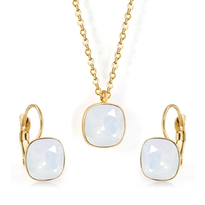 Golden 304 stainless steel jewelry set featuring square milky white zircon pendants