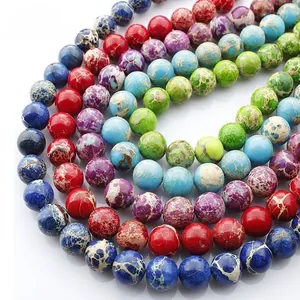 Natural Emperor stone loose beads set with colorful vein patterns for DIY jewelry making