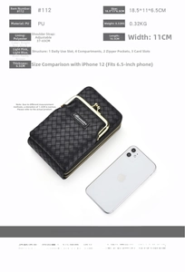 Détails du sac de téléphone en cuir PU tressé avec structure interne et taille