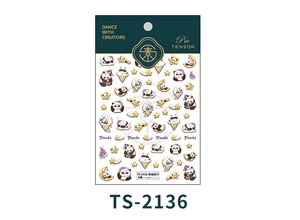 Detailed 5D embossed panda nail stickers featuring cute pandas with hats and ice cream shapes