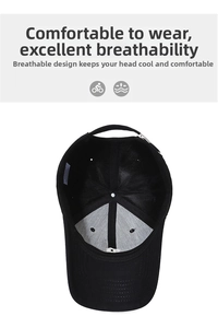 Detail shot of the interior sweatband and reinforced stitching on a black baseball cap