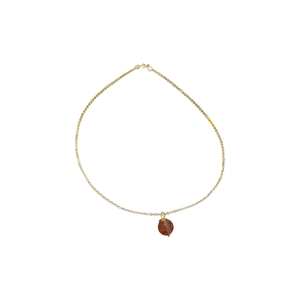 Gold plated necklace featuring a round reddish-brown pendant and elegant zircon pearls