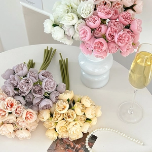 Bouquet of 27 lifelike artificial tea roses and peonies for home decor and wedding venues