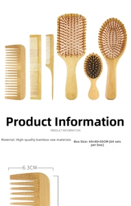 6-piece eco-friendly bamboo hairbrush and comb set displayed on a clean white background