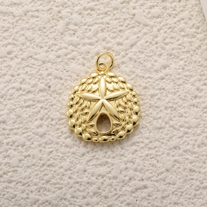 Detail of 14k gold plated koi fish charm with intricate embossed texture and top ring