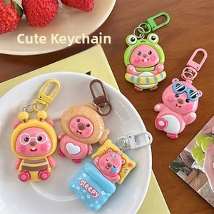 Detailed set of cute Loopy cartoon bear pendants in bee, frog, and lion outfits
