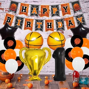 Déco anniversaire 1 an basket avec trophée et ballons numéro un pour fête