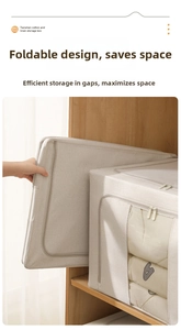Foldable linen storage box with clear window showing both folded and expanded states