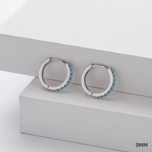 Detailed close-up showing 9mm diameter of S925 sterling silver turquoise hoop earrings