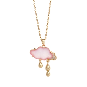 Fashion cloud pendant necklace with pink crystal and gold-plated rain drops charm