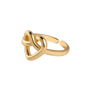Minimalist S925 sterling silver heart-shaped intertwined open ring in gold finish