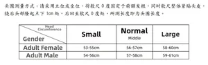 Size chart showing head circumference measurement steps and size guides for cowboy hats