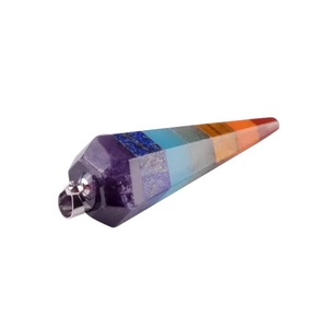 Chakra natural crystal stone hexagonal cone pendant with silver clasp and vibrant layers