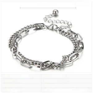 Detail showing 6mm wide punk style stainless steel bracelet with sizing parameters