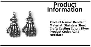 Détail de pendentifs main de crâne en acier inoxydable vintage avec finition gothique