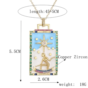 Detail view of The Star tarot pendant with copper zircon inlays and exact dimensions