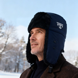 Winter thermal trapper hat with fleece lining and faux fur ear flaps for outdoor skiing