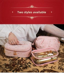 Three-piece pink velvet makeup bag set with gold star patterns and star zipper pullers