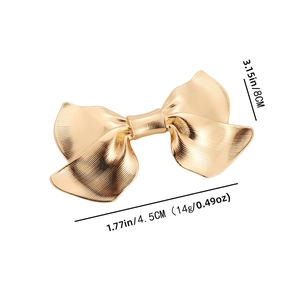 Elegant gold metal bow hair clip with brushed texture finish, size 8cm x 4.5cm