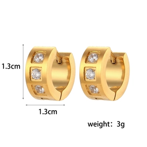 18K gold plated stainless steel chunky hoop earrings with square white zircon stones