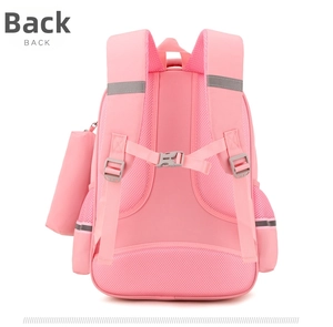 Pink school bag with ergonomic breathable mesh back padding and S-shaped shoulder straps