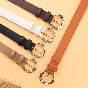 Narrow faux leather women belts with gold pin buckles in five stylish colors