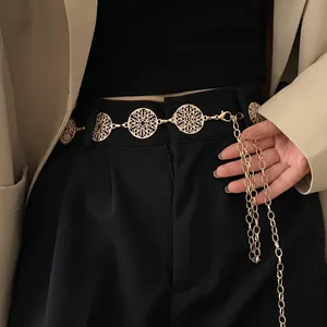 Hollow Circle Metal Waist Chain Belt Adjustable Alloy Tassel Link Decorative Dress Accessories For Women