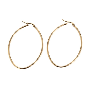 Boucles d'oreilles ovales géométriques en acier inoxydable doré pour femmes sur fond blanc