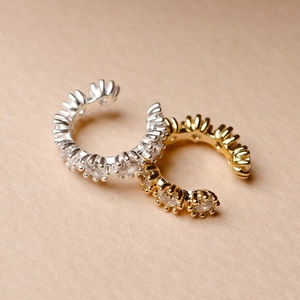 925 Sterling Silver Rhinestone C-Shaped Ear Cuffs For Women Non-Pierced Geometric Gold Silver Ear Bone Clip Earrings Jewelry
