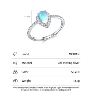 S925 sterling silver ring with 5x7mm teardrop moonstone and diamond accents
