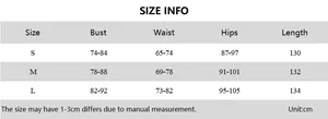 Size chart detail for V-neck lace backless slim fit maxi dress with bust and waist measurements
